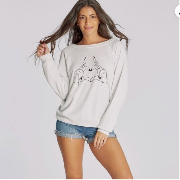 Wildfox Vanilla White Girl Gang Sommers Heart Hands Sweatshirt Size M - Picture 2 of 13